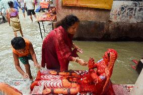High Tide Submerges Sacred Site Kolkata - India