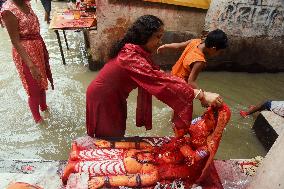 High Tide Submerges Sacred Site Kolkata - India