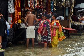 High Tide Submerges Sacred Site Kolkata - India