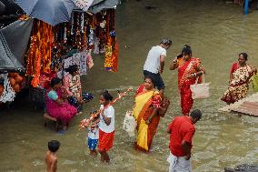 High Tide Submerges Sacred Site Kolkata - India