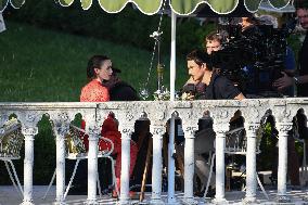 Lily Collins and Eugenio Franceschini on Emily in Paris Set - Venice