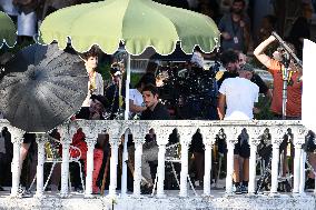 Lily Collins and Eugenio Franceschini on Emily in Paris Set - Venice