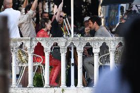 Lily Collins and Eugenio Franceschini on Emily in Paris Set - Venice
