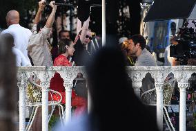 Lily Collins and Eugenio Franceschini on Emily in Paris Set - Venice