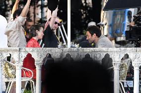 Lily Collins and Eugenio Franceschini on Emily in Paris Set - Venice