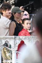 Lily Collins and Eugenio Franceschini on Emily in Paris Set - Venice
