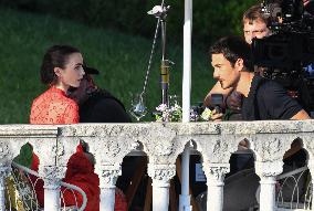 Lily Collins and Eugenio Franceschini on Emily in Paris Set - Venice