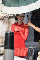Lily Collins Back at Palazzo Franchetti for Emily in Paris Filming - Venice