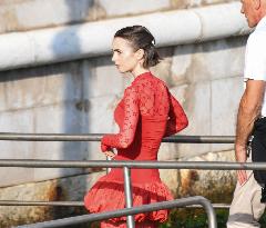Lily Collins Back at Palazzo Franchetti for Emily in Paris Filming - Venice