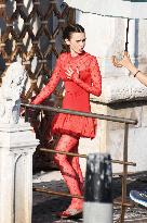 Lily Collins Back at Palazzo Franchetti for Emily in Paris Filming - Venice