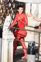 Lily Collins Back at Palazzo Franchetti for Emily in Paris Filming - Venice