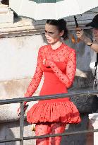 Lily Collins Back at Palazzo Franchetti for Emily in Paris Filming - Venice