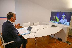 Videoconference Between Emmanuel Macron And The Coalition Of The Willing - Bormes-les-Mimosas