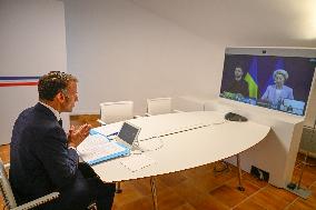 Videoconference Between Emmanuel Macron And The Coalition Of The Willing - Bormes-les-Mimosas