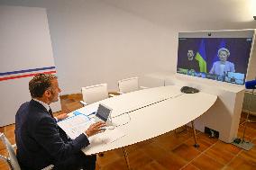 Videoconference Between Emmanuel Macron And The Coalition Of The Willing - Bormes-les-Mimosas