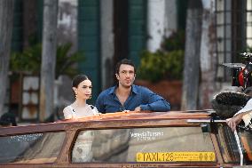 Lily Collins and Eugenio Franceschini on Emily in Paris Set - Venice