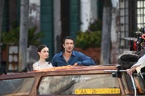 Lily Collins and Eugenio Franceschini on Emily in Paris Set - Venice