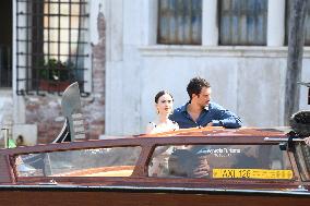 Lily Collins and Eugenio Franceschini on Emily in Paris Set - Venice