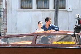Lily Collins and Eugenio Franceschini on Emily in Paris Set - Venice