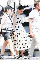 Lily Collins   on Emily in Paris Set - Venice
