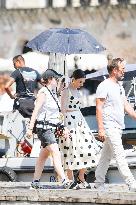 Lily Collins   on Emily in Paris Set - Venice