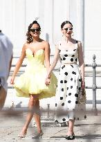 Lily Collins and Ashley Park on Emily in Paris Set - Venice