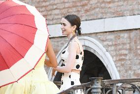 Lily Collins and Ashley Park on Emily in Paris Set - Venice