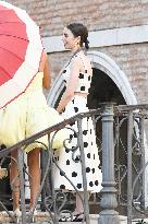 Lily Collins and Ashley Park on Emily in Paris Set - Venice