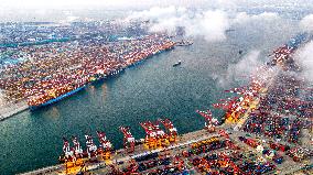 Qingdao Port Qianwan Container Terminal Night View