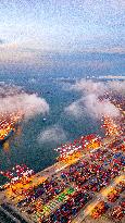 Qingdao Port Qianwan Container Terminal Night View