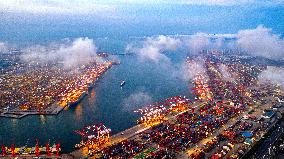 Qingdao Port Qianwan Container Terminal Night View