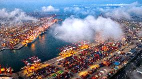 Qingdao Port Qianwan Container Terminal Night View