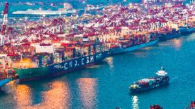 Qingdao Port Qianwan Container Terminal Night View