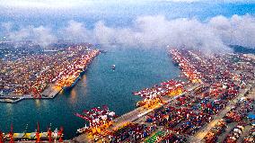 Qingdao Port Qianwan Container Terminal Night View