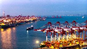 Qingdao Port Qianwan Container Terminal Night View