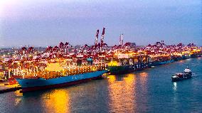 Qingdao Port Qianwan Container Terminal Night View