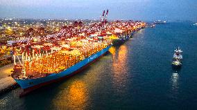 Qingdao Port Qianwan Container Terminal Night View