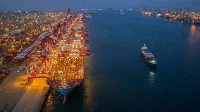 Qingdao Port Qianwan Container Terminal Night View