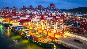 Qingdao Port Qianwan Container Terminal Night View