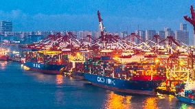 Qingdao Port Qianwan Container Terminal Night View