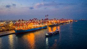 Qingdao Port Qianwan Container Terminal Night View