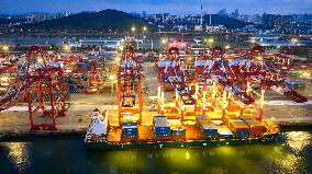 Qingdao Port Qianwan Container Terminal Night View