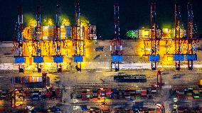 Qingdao Port Qianwan Container Terminal Night View