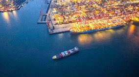 Qingdao Port Qianwan Container Terminal Night View