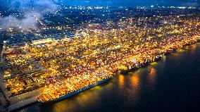 Qingdao Port Qianwan Container Terminal Night View
