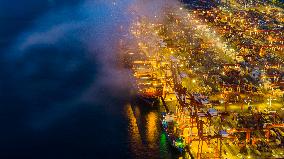 Qingdao Port Qianwan Container Terminal Night View
