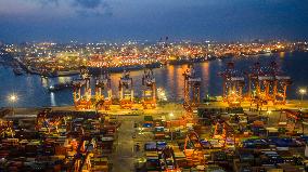 Qingdao Port Qianwan Container Terminal Night View