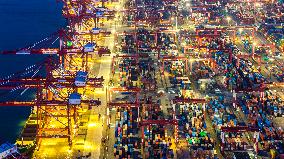 Qingdao Port Qianwan Container Terminal Night View