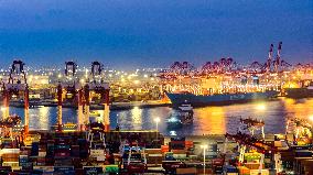 Qingdao Port Qianwan Container Terminal Night View
