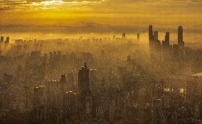 Morning Glow And Ethereal Adveling Fog in Nanjing